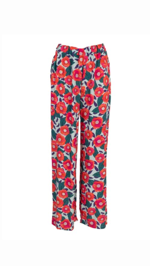 Broek flower print azzurro -broeken Label-L