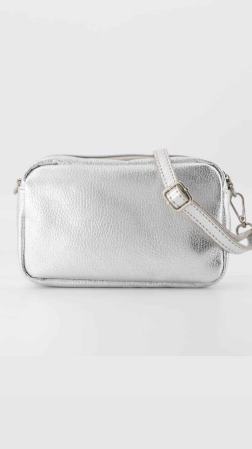 Irene classic grain leren tas Zilver-tassen- Label-L